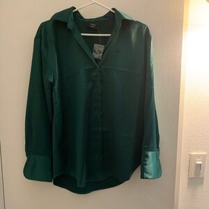 New Green Satin Women's Button DownTop